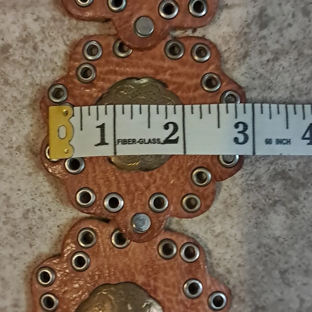 Brown Leather Western Concho Belt with Brass Medallions - Picture 8 of 8